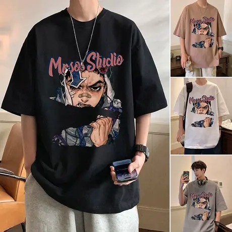 纯棉短袖T恤男夏季2024新款港风潮牌男装上衣美式宽松半袖体恤衫商品大图