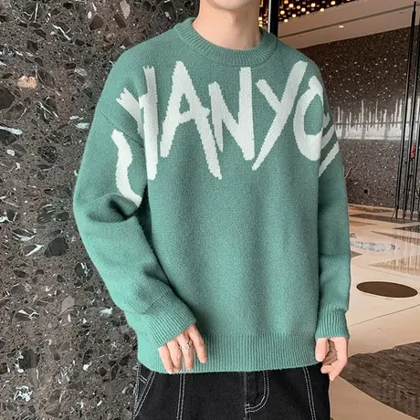 秋季圆领毛衣男士加厚针织打底衫韩版潮流线衣保暖上衣服外套线衣商品大图