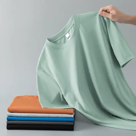 凉感sorona短袖t恤男夏季冰丝光棉圆领上衣服纯色半袖抗菌体恤衫商品大图