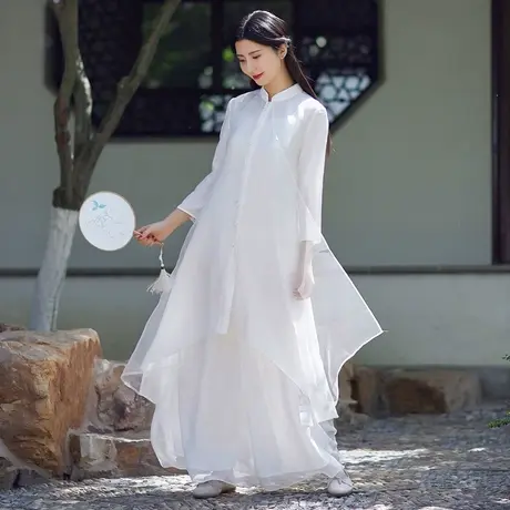 素飞汉服女改良新款茶服新中式复古唐装文艺民族风连衣裙开衫外套图片