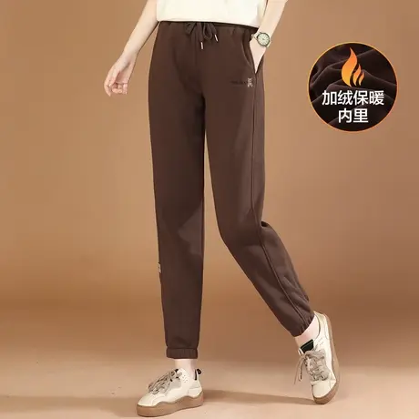 韩潮袭人松紧腰刺绣束脚绒休闲运动裤女2023冬季新款哈伦加卫裤图片