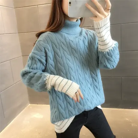 高领套头麻花毛衣女加厚上衣2023新款韩版秋冬针织打底上衣百搭潮商品大图