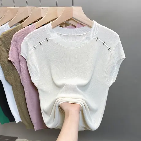 圆领冰丝针织衫女2023春夏秋新款宽松外穿上衣薄款飞飞袖t恤衫潮图片