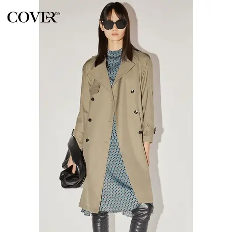 COVER秋季醋酸羊毛混纺中长款风衣外套商品大图