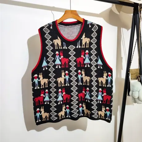 复古针织马甲女2023秋冬新款宽松圆领叠穿学院风无袖毛衣背心外穿商品大图