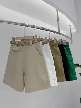 2023夏休闲阔腿五分裤女短裤宽松高腰显瘦百搭纯色简约纯色送腰带商品大图