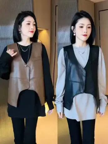 小香风皮马甲背心女秋季高级感2023新款小个子欧货不规则马夹上衣商品大图