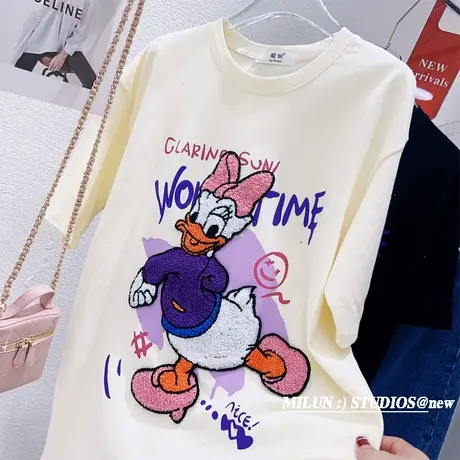 2023春夏新款别致独特上衣韩版重工刺绣洋气大版宽松T恤欧货短袖图片