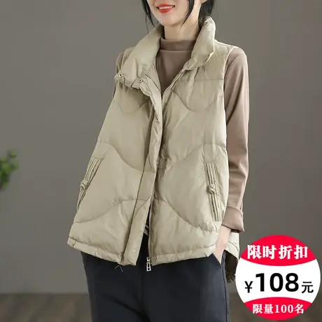 dza 复古短款羽绒马甲女士轻薄白鸭绒外套女装背心秋冬季坎肩上衣图片