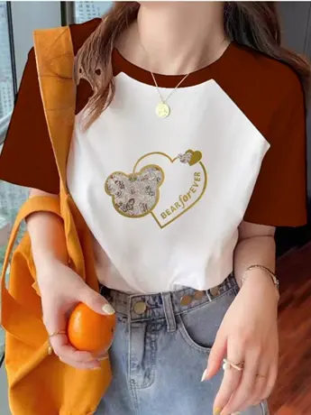 特别的情侣装夏装t恤衣服2023新款春夏季撞色拼接潮牌短袖插肩袖商品大图