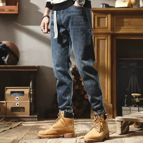 牛仔裤男士冬季加厚保暖2022新款潮牌宽松弹力直筒牛仔裤时尚男裤商品大图