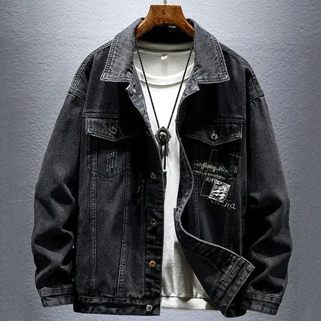 工装牛仔夹克男款宽松潮牌INS百搭新品翻领外套男潮流舒适夹克男图片