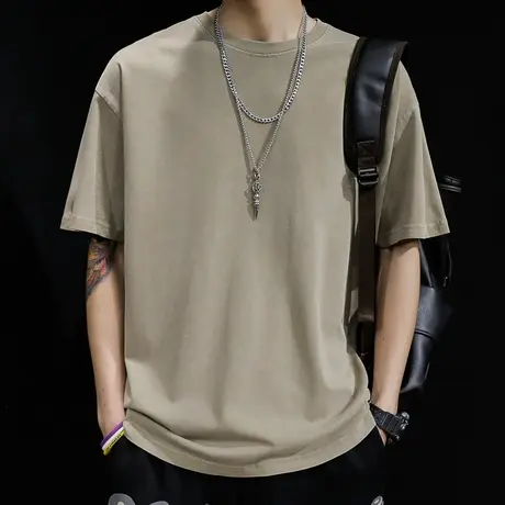 重磅水洗短袖t恤男夏季宽松ins潮牌胖子大码加肥加大男士体恤半袖商品大图