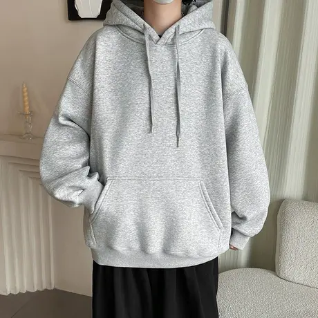 重磅灰色卫衣男连帽春秋冬季加绒加厚oversize秋季宽松加大码外套商品大图