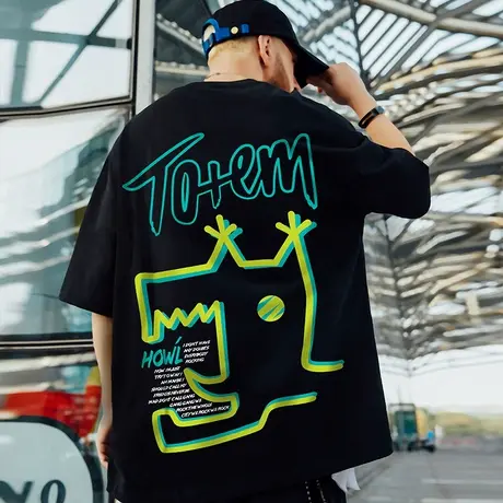 oversize港风潮牌国潮嘻哈胖子短袖T恤男潮宽松大码情侣装半袖潮图片