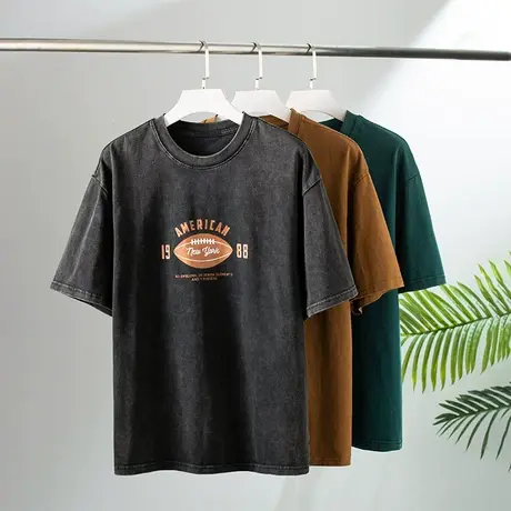 灰色男士纯棉短袖t恤男圆领宽松男士时尚印花打底衫2023新款体恤商品大图