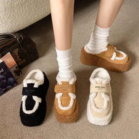 厚底包头半拖鞋女外穿2023冬季新款踩屎感网红超火坡跟高跟毛毛鞋商品大图