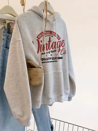 vintage美式卫衣女秋冬加绒复古连帽外套潮ins大码古着情侣装上衣商品大图