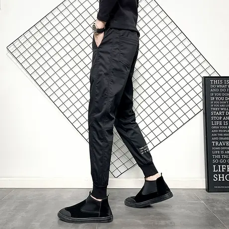 秋季新款纯色百搭网红潮牌小脚休闲裤时尚刺绣快手超火裤子哈伦裤商品大图