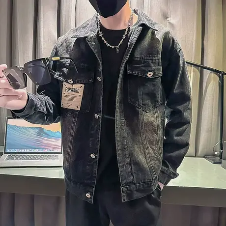 美式复古秋装水洗牛仔外套男潮流小众高街潮牌复古宽松上衣夹克男商品大图