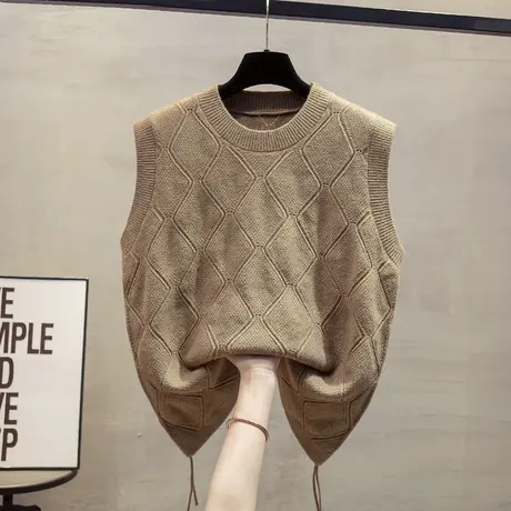 系带圆领针织马甲背心女2024春秋冬新款宽松外穿马夹叠穿毛衣坎肩商品大图