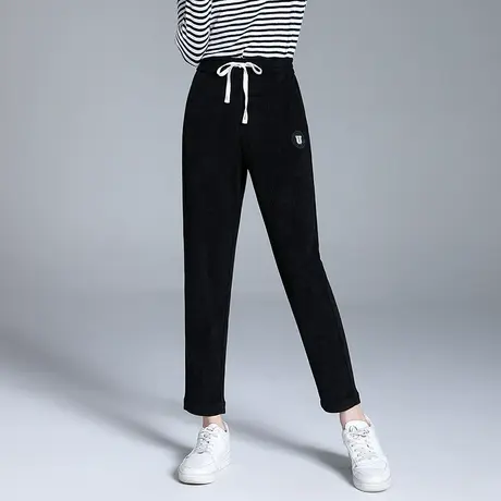 丽洁女裤宽松运动裤女春秋款黑色卫裤灯芯绒美式休闲裤条绒长裤子商品大图