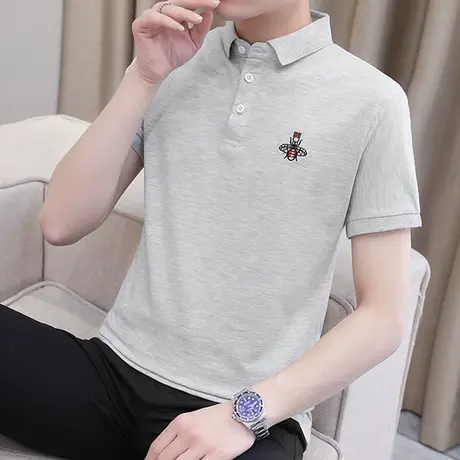 刺绣polo衫男士短袖2022夏季翻领T恤薄轻商务休闲丝光棉保罗衫ins商品大图