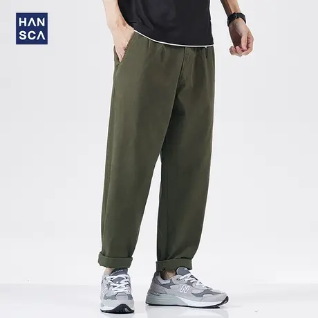 汉斯卡宽松休闲裤男春秋季新款青少年潮流百搭直筒弹力工装长裤男商品大图