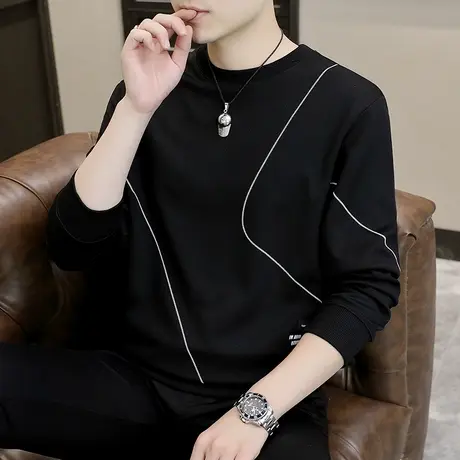 男士卫衣春秋季2023新款圆领长袖t恤潮流上衣服秋衣外穿打底小衫商品大图