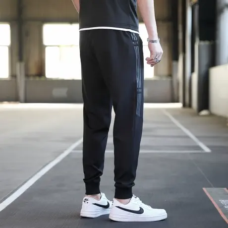 裤子男士夏季薄款韩版潮流束脚九分裤潮牌百搭冰丝运动裤休闲长裤图片