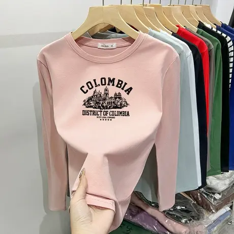 早春圆领长袖t恤女纯棉西装叠穿内搭2024新款洋气上衣设计感高端图片