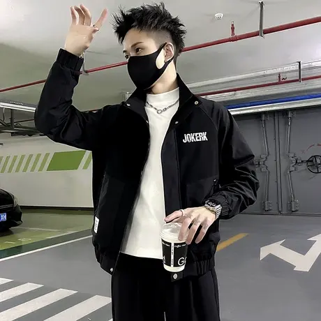 潮牌个性外套男春秋季2024新款百搭痞帅字母休闲夹克早春立领褂子商品大图