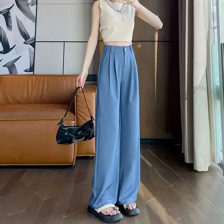 天丝牛仔阔腿裤女春夏新款高腰显瘦垂感休闲窄版直筒拖地西装裤子商品大图
