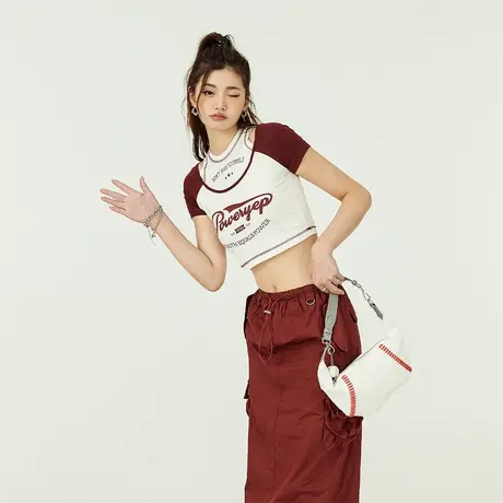 t恤美式复古短款辣妹女短袖2024新款夏季设计感假两件bm上衣潮图片