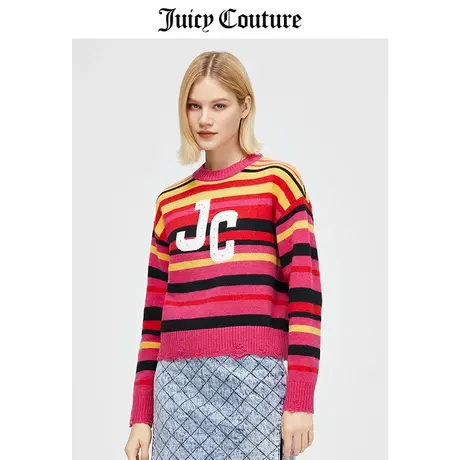 Juicy Couture橘滋春季新款针织衫女士毛织套头衫彩色条纹毛衫潮商品大图