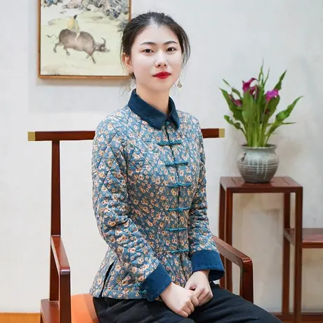 筠雅唐装女冬棉袄中国风女装旗袍式上衣秋冬加厚保暖中式盘扣茶服商品大图