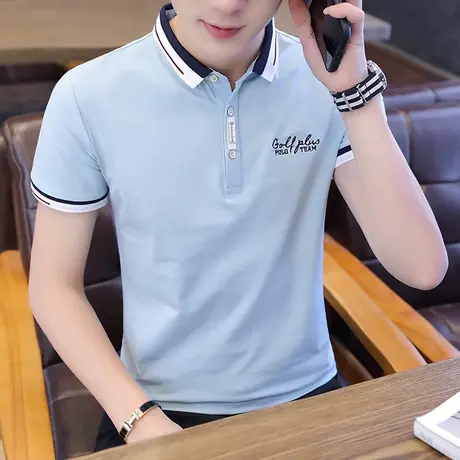 夏季潮流男装衬衫领POLO衫2023新款有带领短袖T恤男翻领半袖衣服商品大图