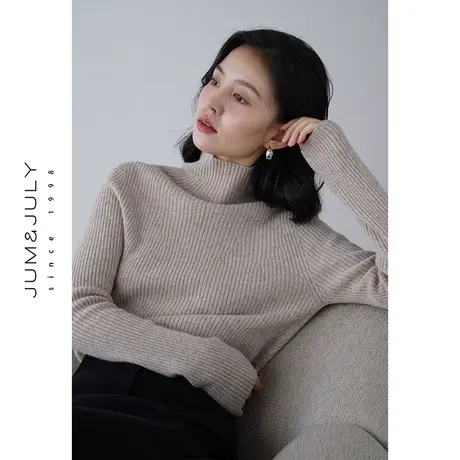 嘉茱莉2023秋季新款半高领针织衫女套头针织上衣薄款毛衣1OO羊毛商品大图