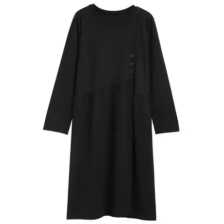 木棉林日常休闲宽松连衣裙2023简约纯色设计感圆领长裙子减龄显瘦商品大图