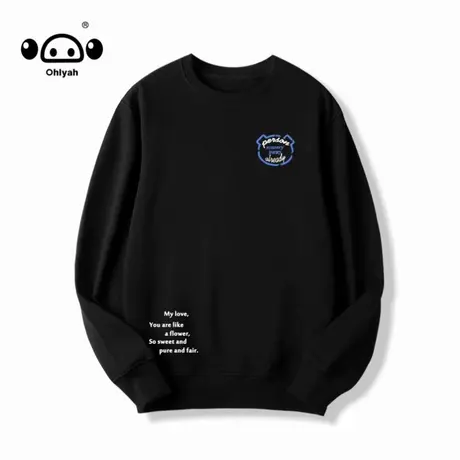 Ohlyah原创潮牌无帽卫衣女2023年新黑色宽松外套oversize休闲上衣商品大图