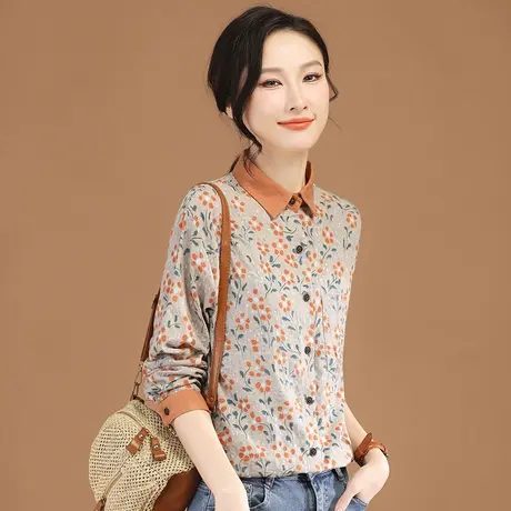 韩潮袭人气质文艺撞色碎花长袖衬衣2023秋新款女士衬衫设计感小众商品大图