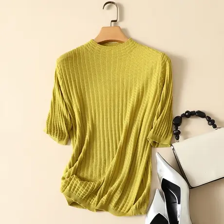 秋季2022年新款针织打底衫羊毛套头半高领中袖内搭韩版上衣毛衣女图片