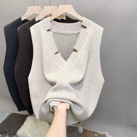 针织毛衣马甲背心女2023秋装新款女装宽松个性叠穿百搭V领马夹女商品大图