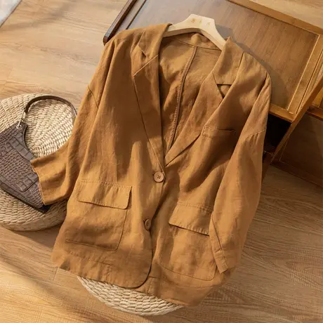 休闲亚麻小西服女士外套长袖薄款短款棉麻小西装春秋2022秋季新款图片