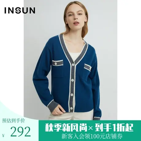 恩裳春秋季时尚简约撞色线条感蓬松羊毛百搭毛织衫商品大图