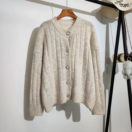 复古毛衣外套女秋冬新款宽松圆领休闲百搭高级感长袖针织开衫上衣商品大图