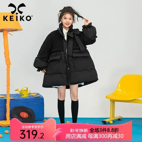 甜酷风蝴蝶结饰黑色棉衣棉服女2023冬季韩系羊羔毛拼接外套棉袄商品大图