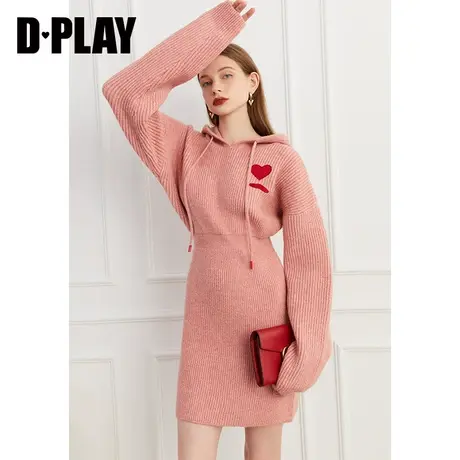 DPLAY秋装季慵懒风卫衣裙连帽爱心高腰显瘦包臀针织连衣裙毛衣裙商品大图