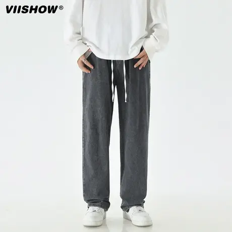 VIISHOW牛仔裤男生直筒宽松春秋季百搭垂感裤子潮牌休闲抽绳长裤商品大图