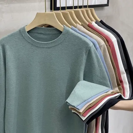 毛衣男圆领纯色内搭打底衫2023春秋新款商务休闲毛线衣针织衫男冬商品大图